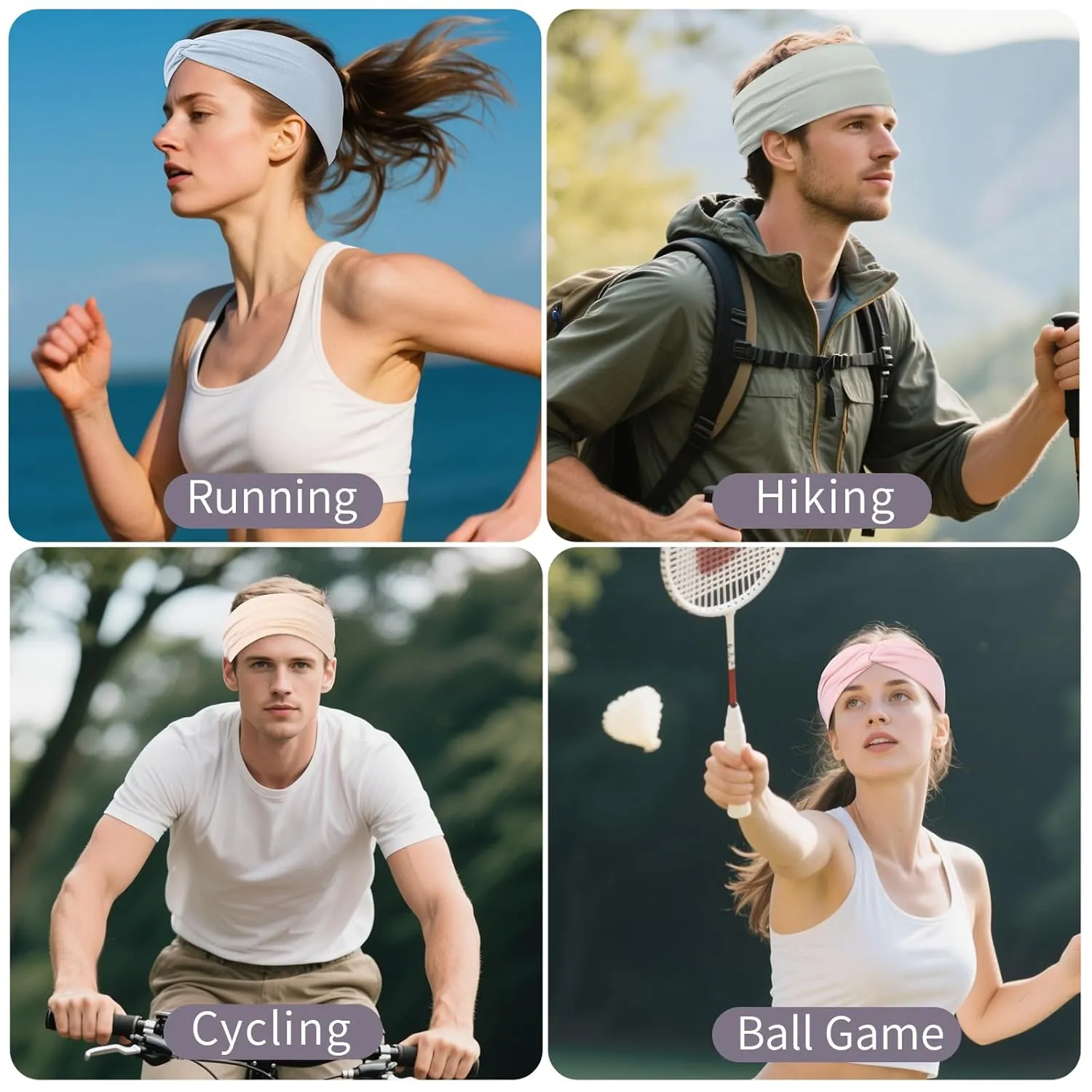12 Pcs Stretchy Headbands for Women, Absorbed Sport Headband Soft Twist Knotted Hairbands for Daily Life Yoga Workout(Light yellow/Pink/Blue/Green)