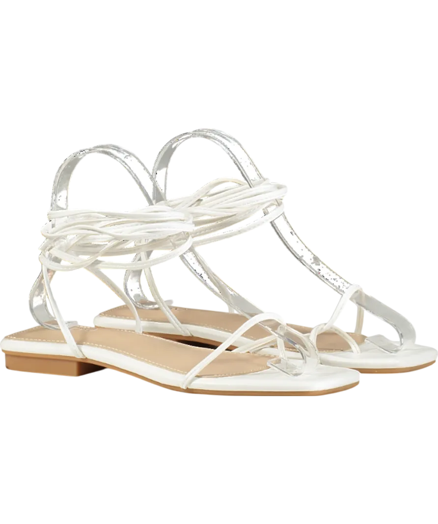bebo White Dolli Tie Leg Flat Sandals UK 4 EU 37 👠