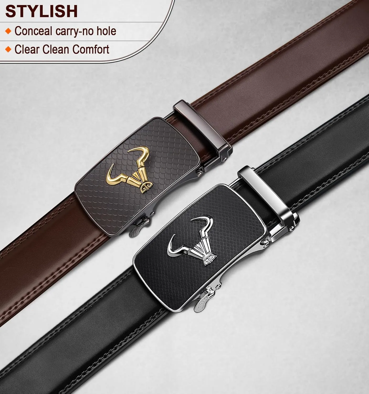 BULLIANT Men belt 2Pack,Leather Ratchet Belt for Gift Men Dress Casual Jeans 1 3/8",Cut for Fit