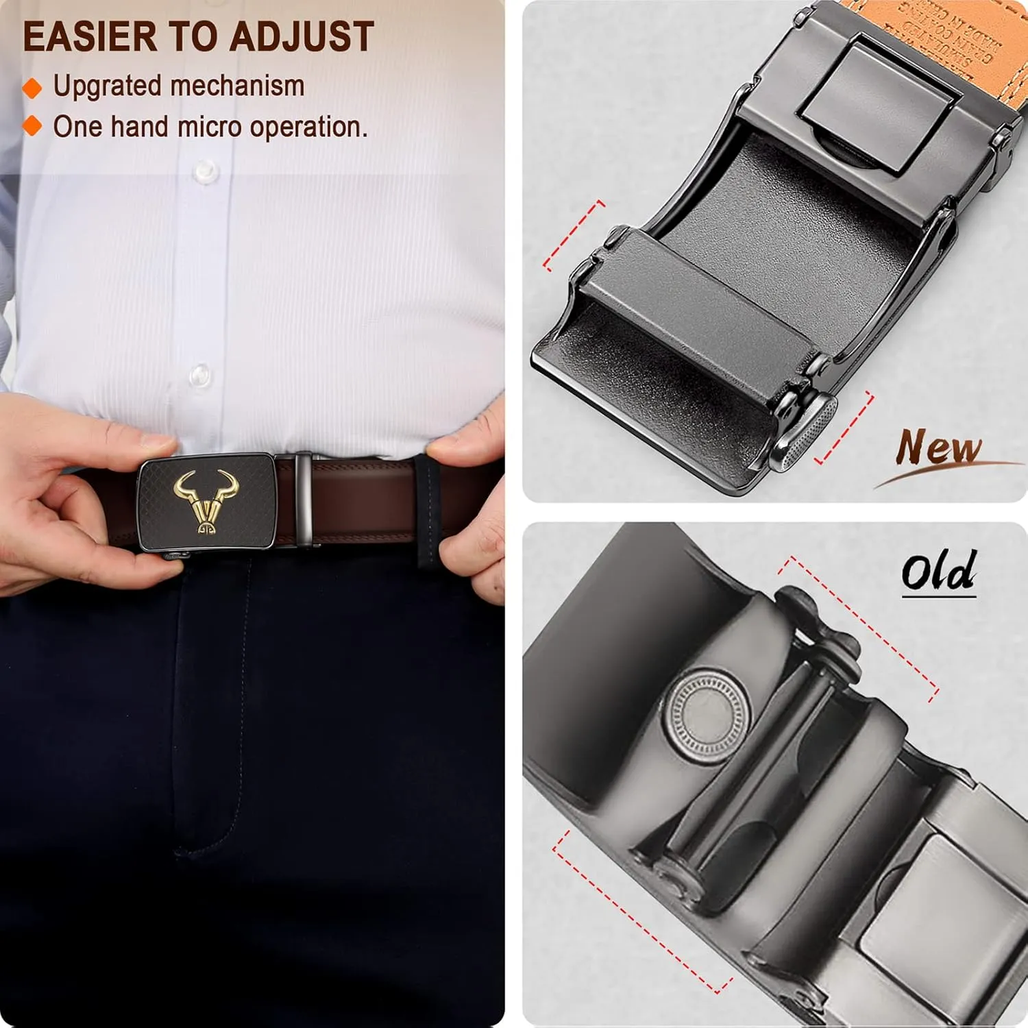 BULLIANT Men belt 2Pack,Leather Ratchet Belt for Gift Men Dress Casual Jeans 1 3/8",Cut for Fit