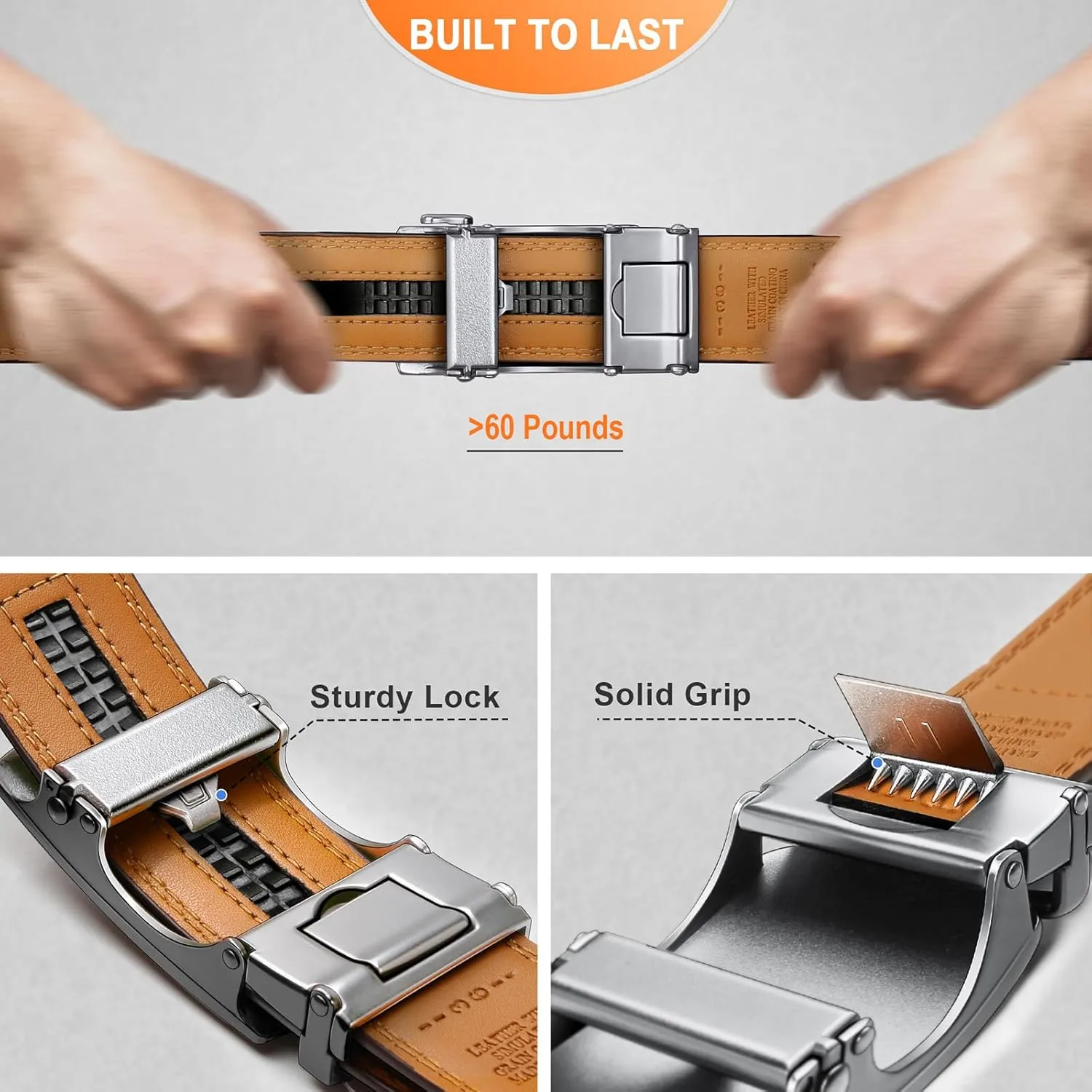 BULLIANT Men belt 2Pack,Leather Ratchet Belt for Gift Men Dress Casual Jeans 1 3/8",Cut for Fit