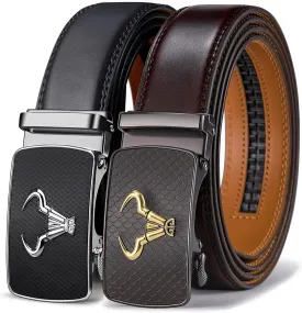 BULLIANT Men belt 2Pack,Leather Ratchet Belt for Gift Men Dress Casual Jeans 1 3/8",Cut for Fit