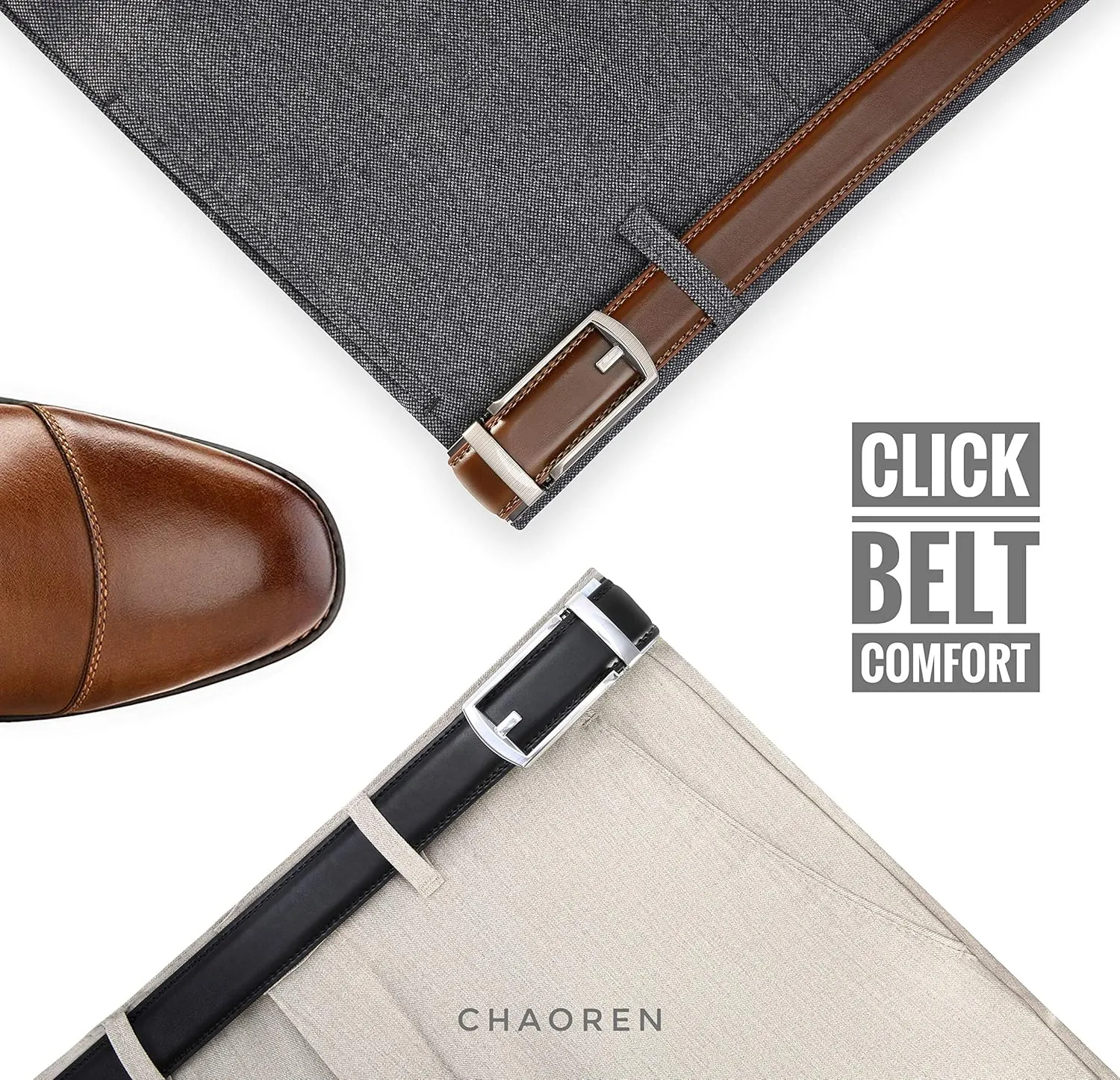 CHAOREN Men's Leather Ratchet Belt Pack of Two - Black, One Size - Adjustable, Scratch Resistant, Luxury Packaging