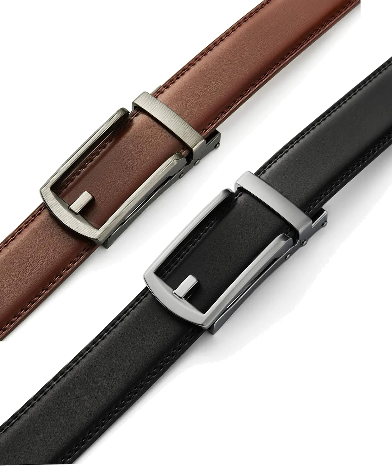 CHAOREN Men's Leather Ratchet Belt Pack of Two - Black, One Size - Adjustable, Scratch Resistant, Luxury Packaging