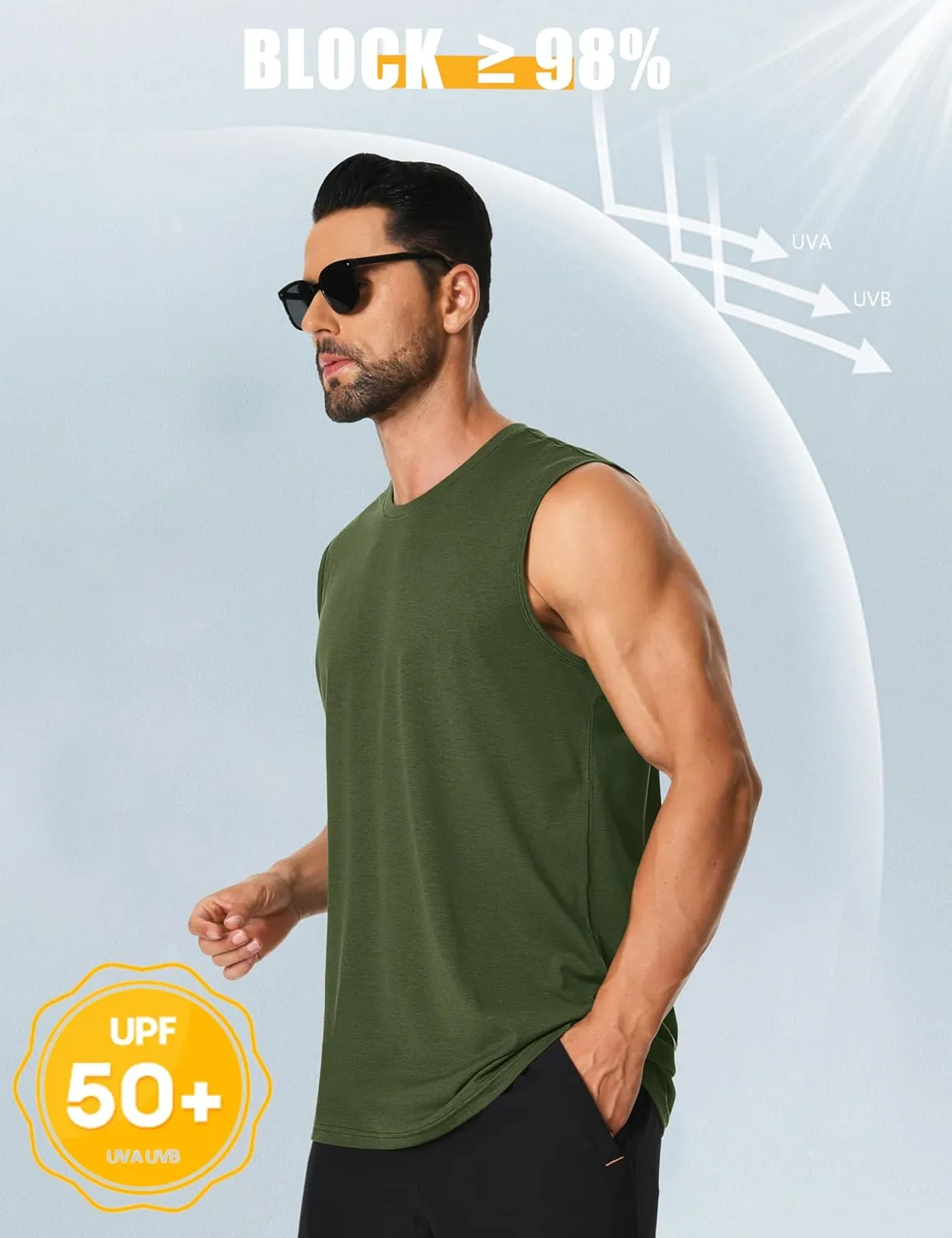 Cotrasen Men's Tank Top UPF 50  Cotton Sleeveless Shirt Lightweight Casual Gym Workout Shirts Cooling Muscle Tee Shirt