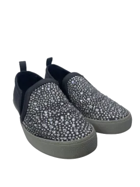 Gina Grey Leather & Crystal Embellished Satin Gioia Slip On Skate Sneakers Trainers UK 3 EU 36 👠