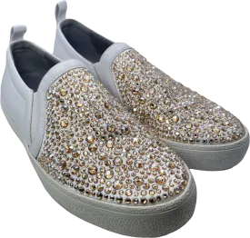 Gina White White/gold Leather & Crystal Embellished Satin Gioia Slip On Skate Sneakers Trainers UK 4 EU 37 👠